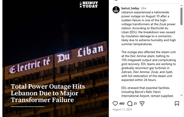 nationwide power outage in Lebanon nationwide power outage in Lebanon